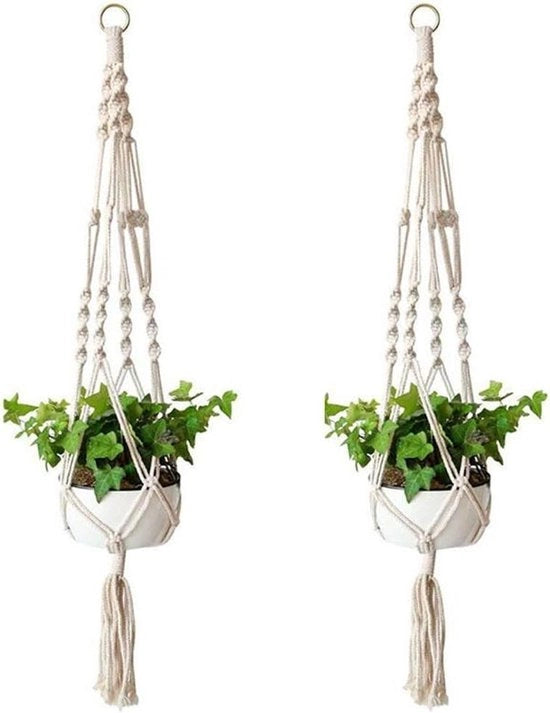 Due portahangai macramé in cotone per vasi da parete - decorazione per la casa e giardinaggio ufficio