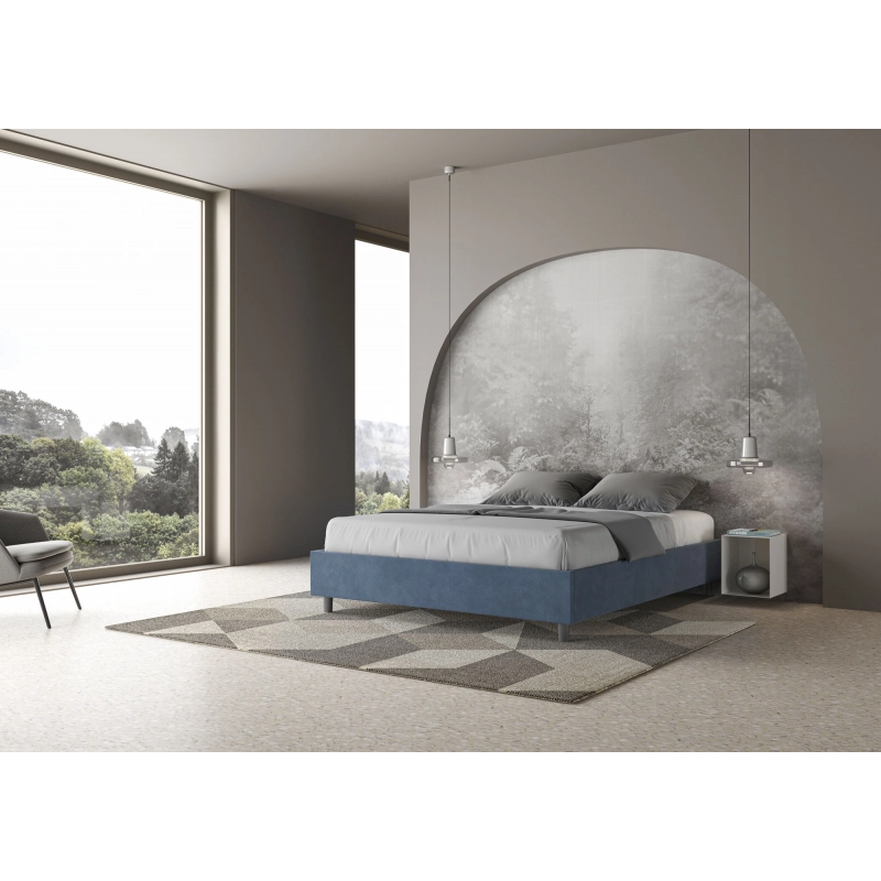 Letto Sommier imbottito Matrimoniale 160x200 cm Azelia - Con rete,Microfibra,Blu
