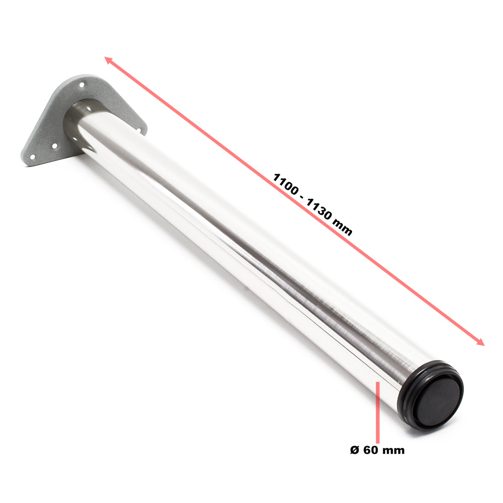 Set 4 gambe per tavolo regolabili in acciaio inox nichel Ø 60mm 1100mm Piedi per mobili