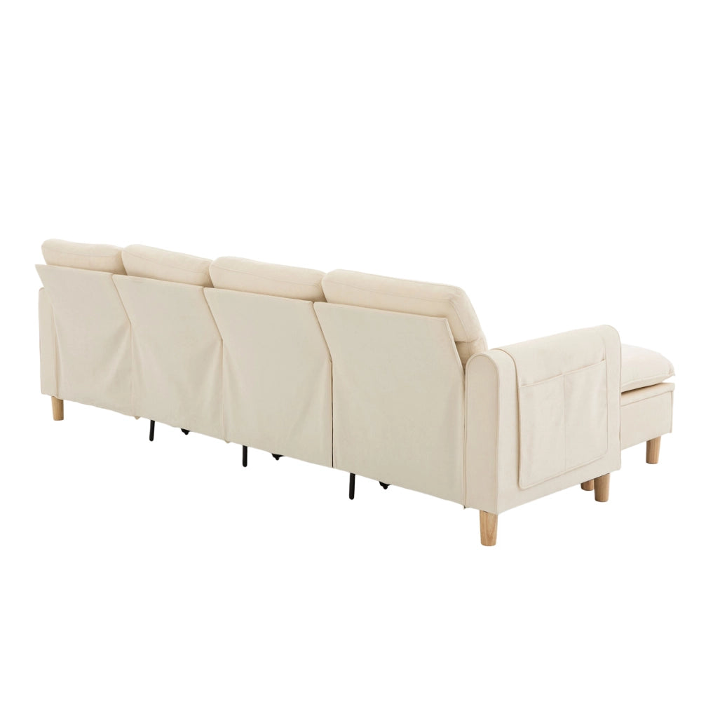 Divano modulare a U con 2 pouf contenitore; 261 cm; in chenille beige