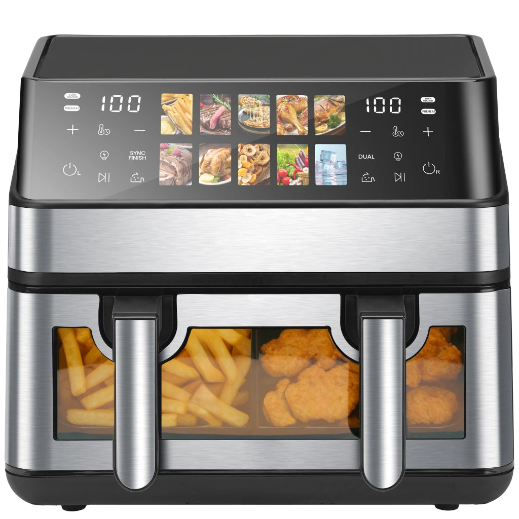 Friggitrice ad aria a doppia camera con obl¨°, 10 programmi di cottura, friggitrice senza olio, forno ad aria calda con touchscreen, friggitrice ad ari