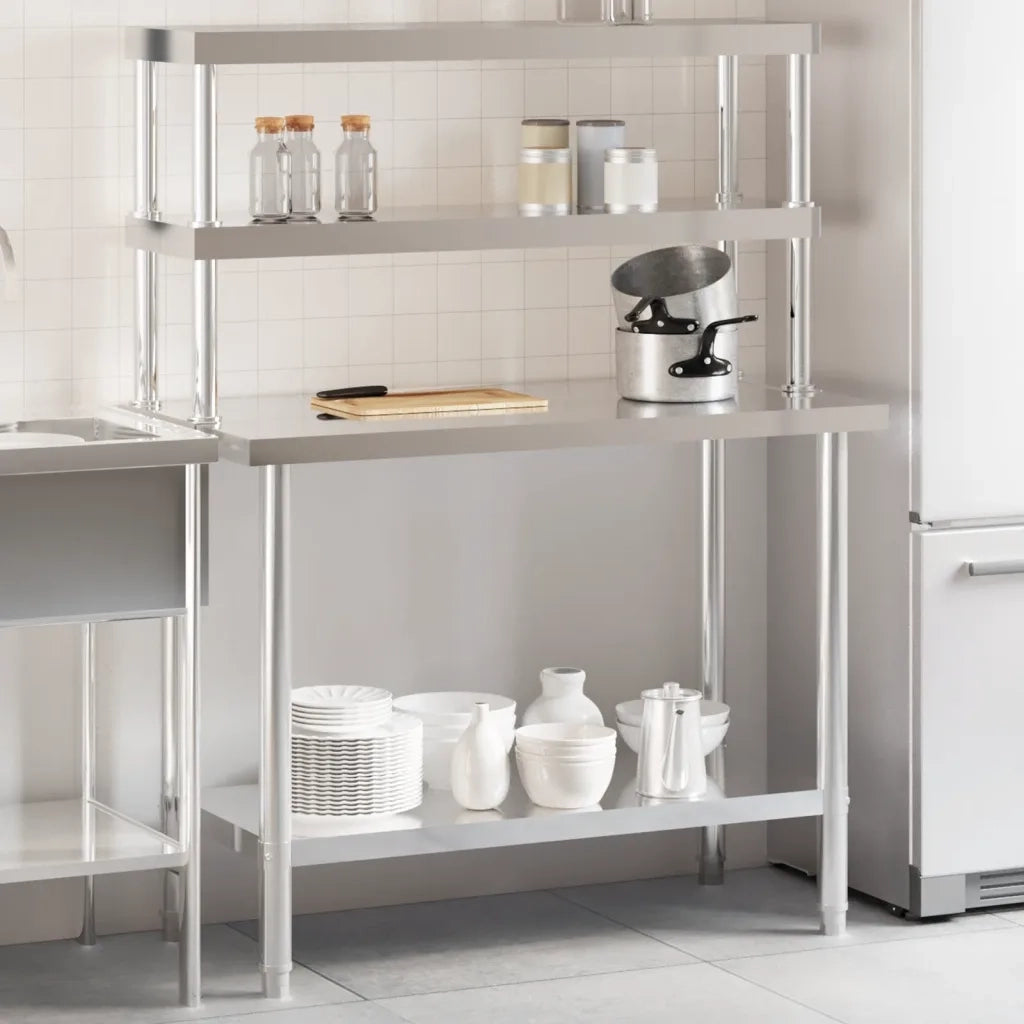 Tavolo Lavoro Cucina con Ripiano 110x55x150 cm Acciaio Inox CFW3505888