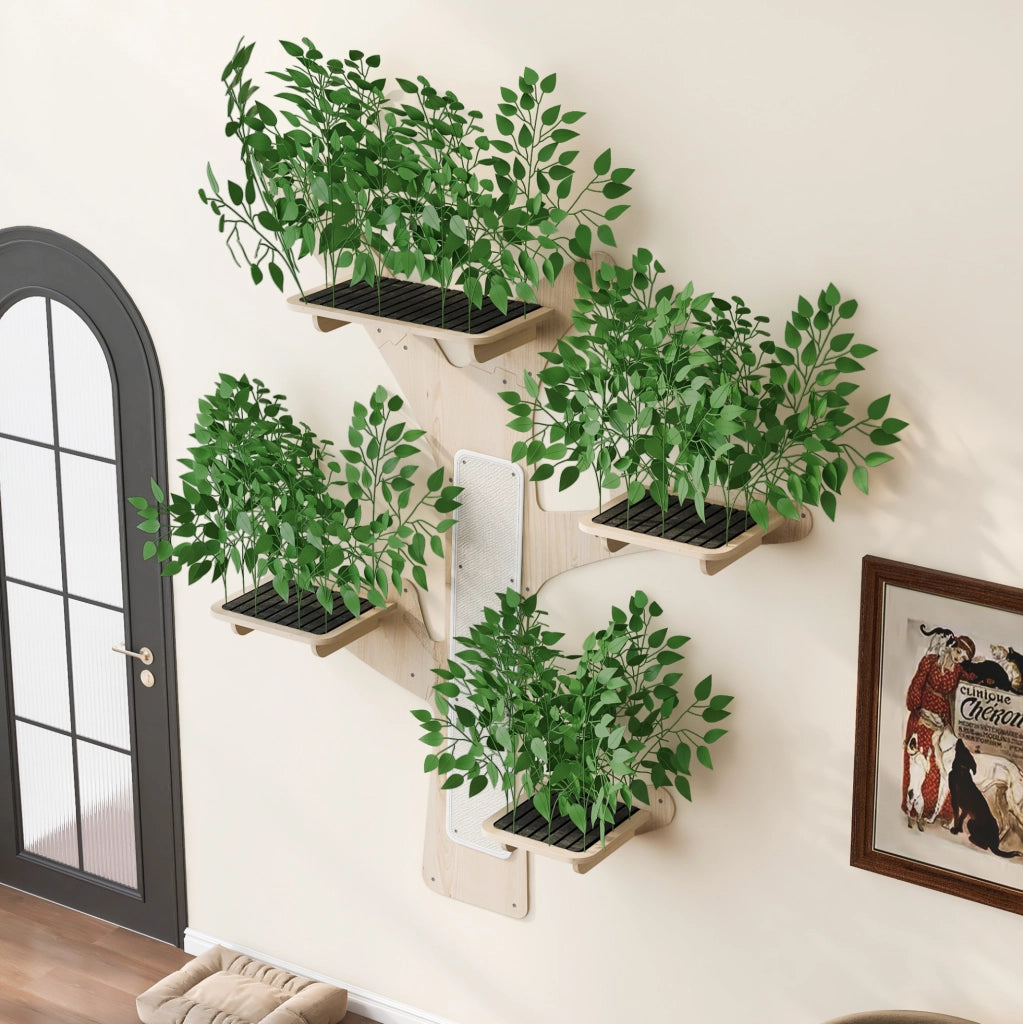 Albero tiragraffi da parete a forma di albero 155 x 210 cm in legno verde