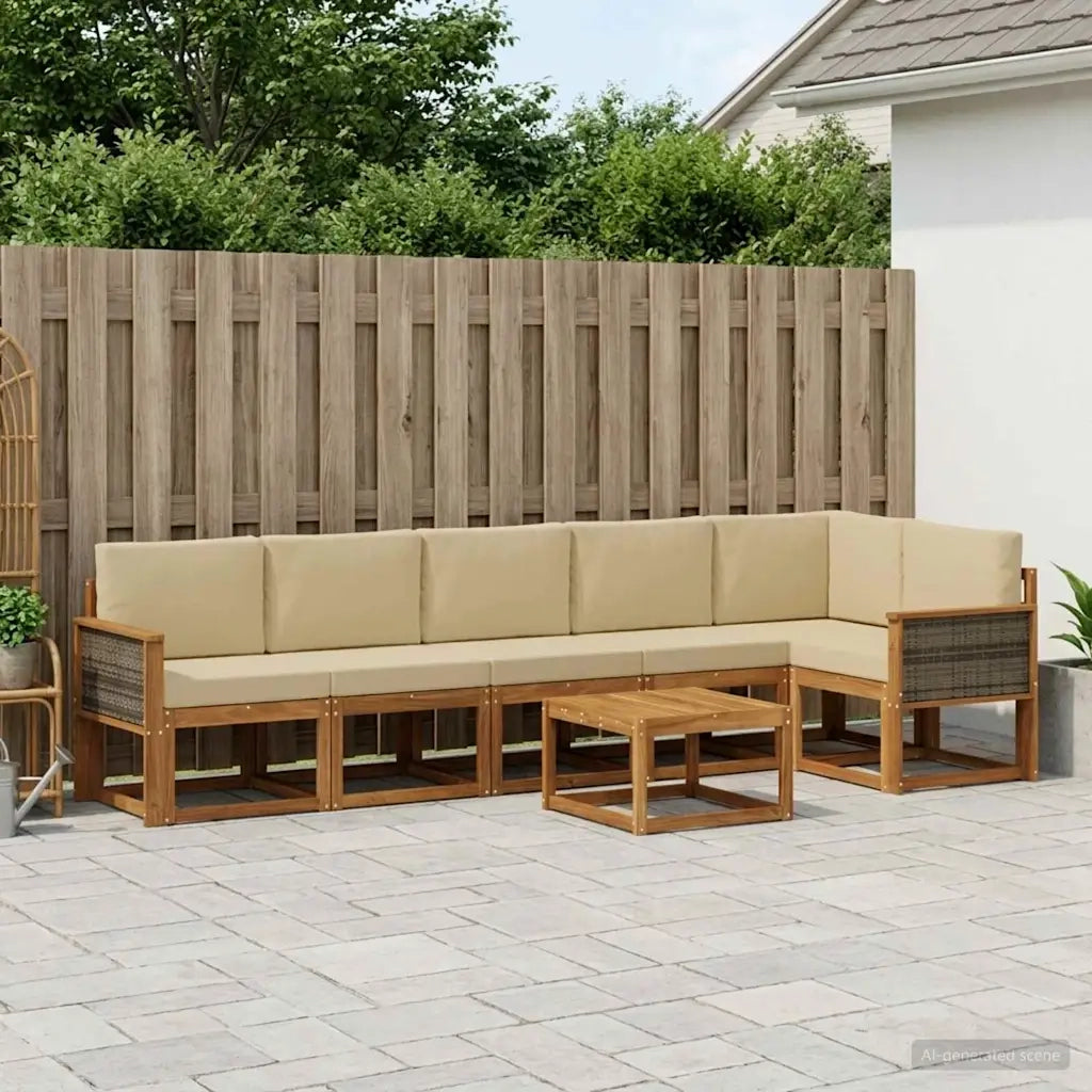 Set di divani da esterno 7 pcs Naturale e Beige Poliestere 3385269