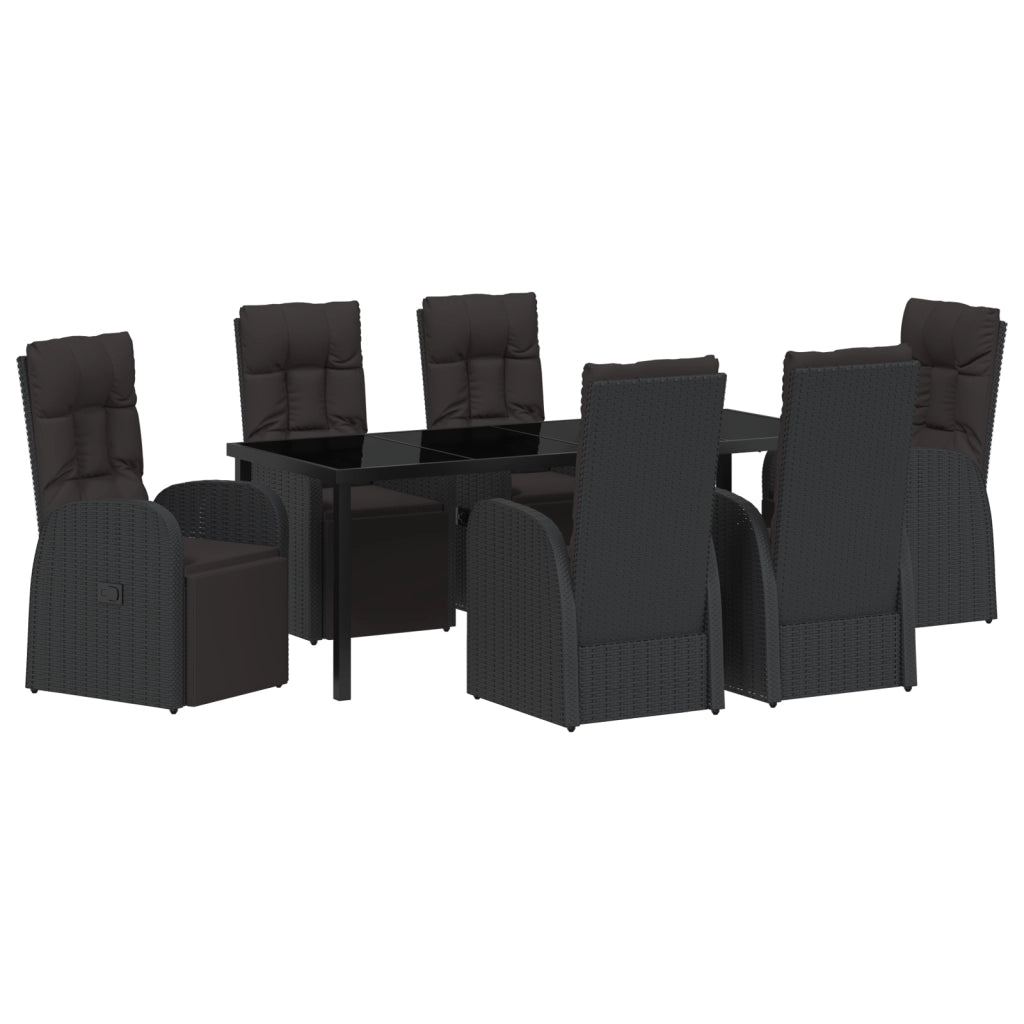 Set da Pranzo da Giardino 7 Pezzi con Cuscini Nero Polyrattan