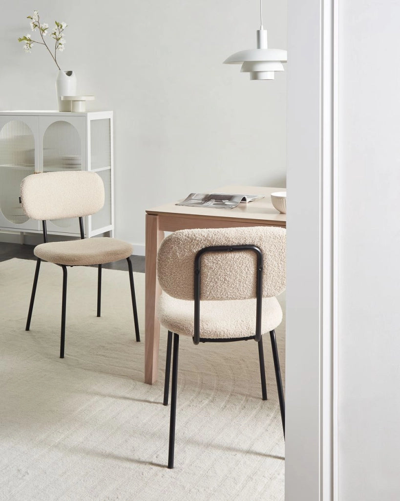 Poltrona tessuto bouclè beige imbottita in velluto Design stile retrò