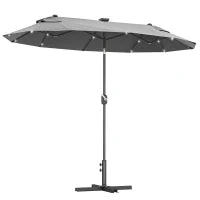 Ombrellone doppio con Base a crocee Luci Solari, 295x150x219cm, Grigio