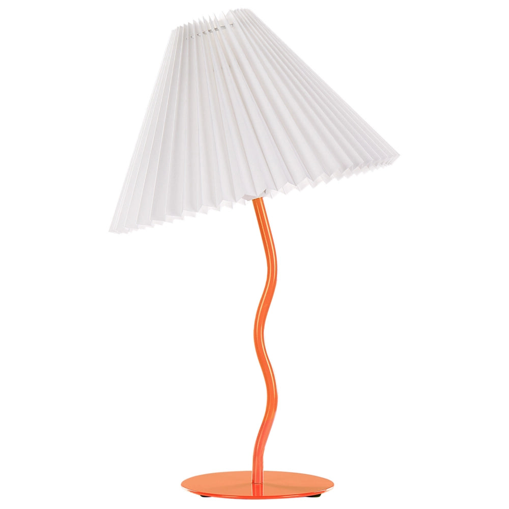 Lampada da tavolo moderna con base in metallo e paralume sintetico plissettato arancione camera da letto comodino
