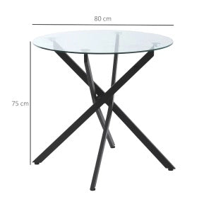 Tavolino rotondo 80x80x75 cm in vetro temperato; struttura in metallo; nero