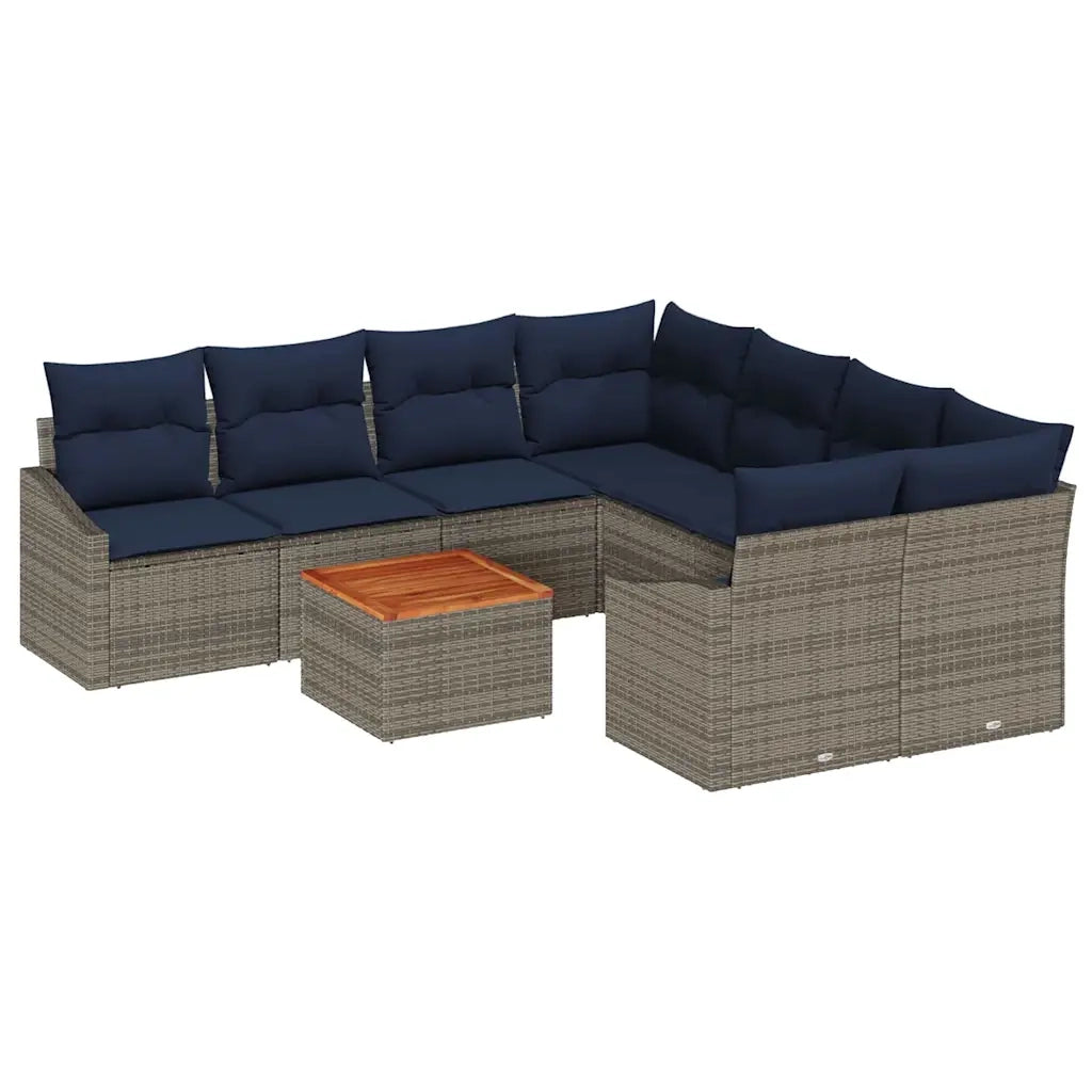 Set Divano da Giardino 9 pcs Grigio e Blu Navy polyrattan