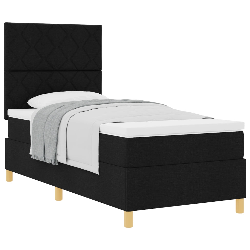 Letto a molle con materasso nero 100x200 cm in tessuto