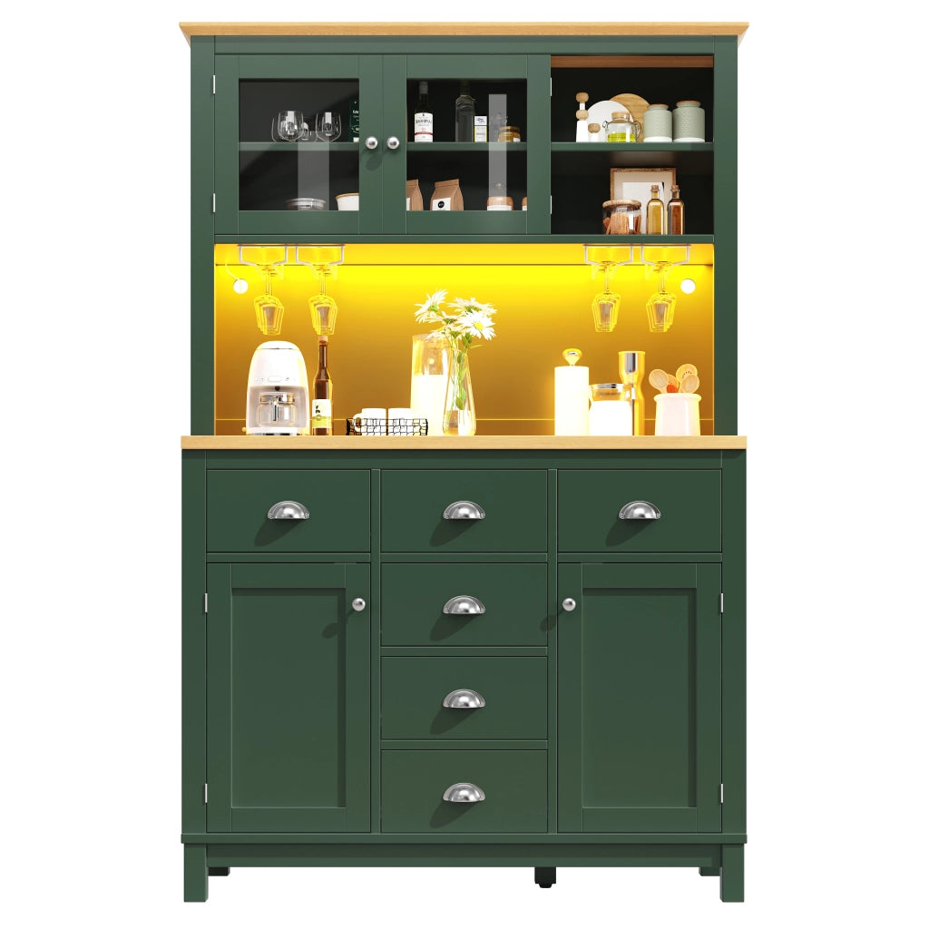 Credenza e madia con LED, vani interni e ripiani nelle ante, per cucina e soggiorno, in MDF, verde, 104 × 40 × 180 cm