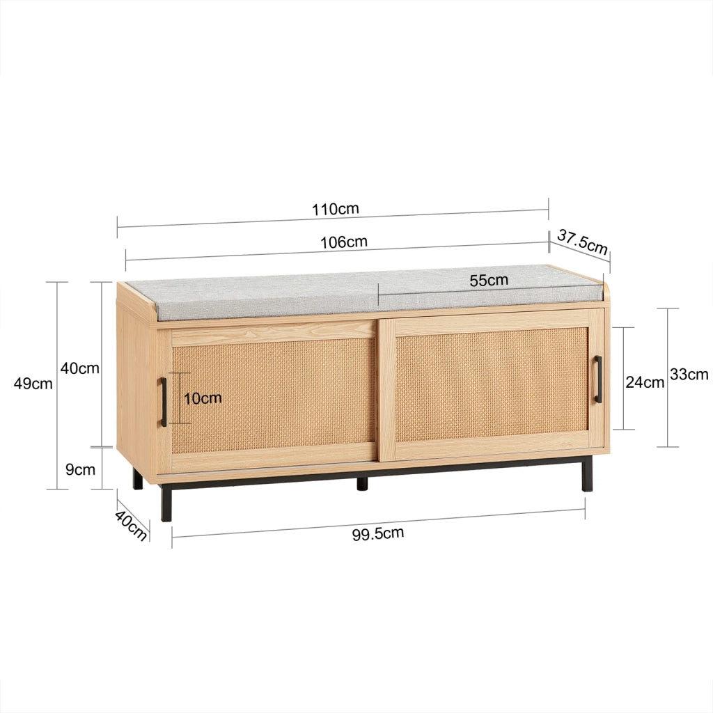 Panca Scarpiera Con 2 Porte Scorrevoli Naturale E Grigio 110x40x49cm FSR154-N