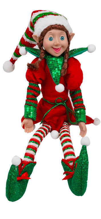 Pupazzo Elfo Natalizio H45 cm Seduto in Tessuto Rosso
