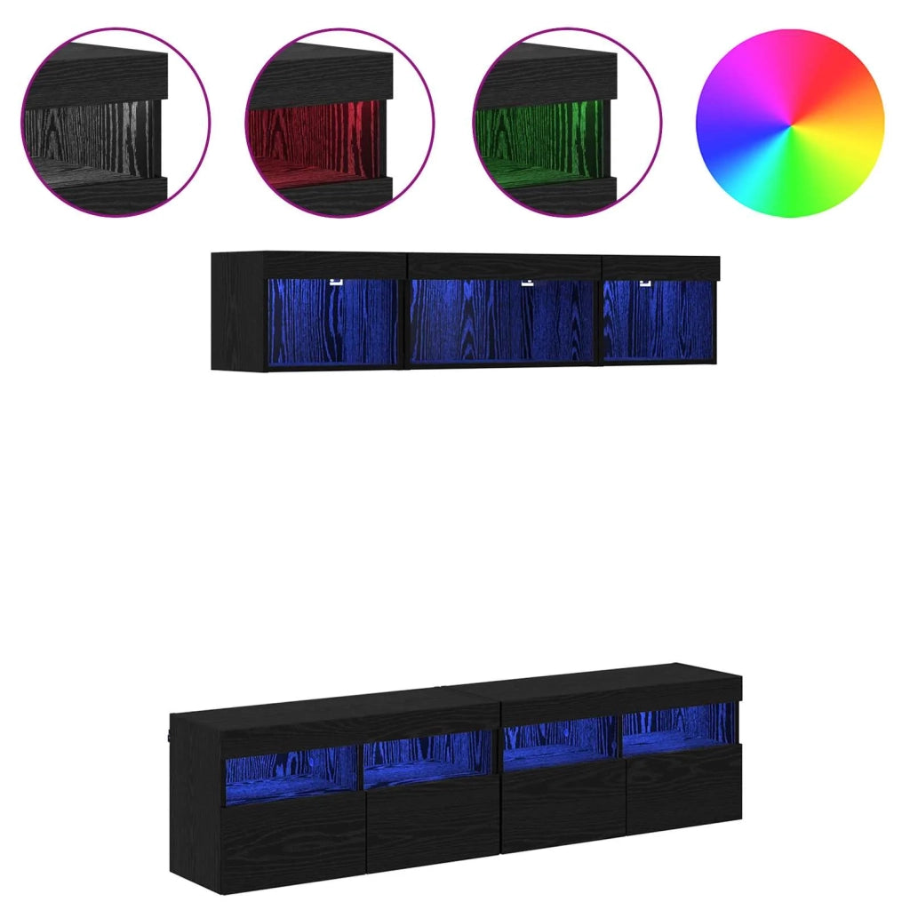 Mobile Porta TV con LED 5 pz-Credenza per TV Rovere Nero 80 x 30 x 40 cm