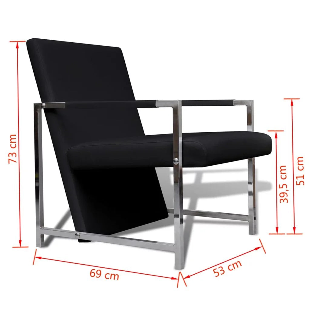 Poltrona/poltrona/divano club con gambe cromate materiale sintetico nero 1102046/3