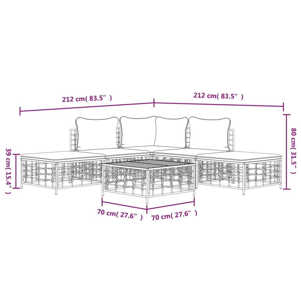 Set Divani da Giardino 6 pz con Cuscini Antracite in Polyrattan 3186759