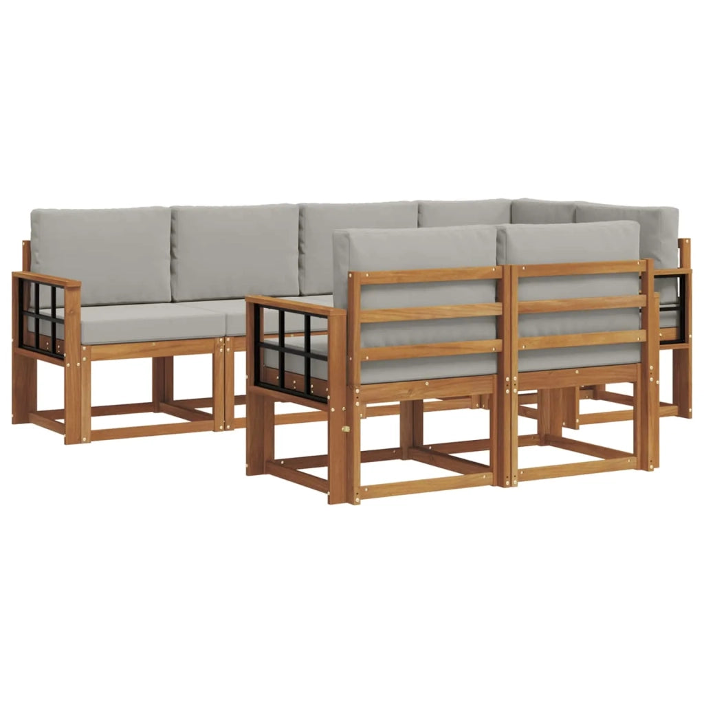Set di divani da esterno 7 pcs Grigio Naturale e Chiaro