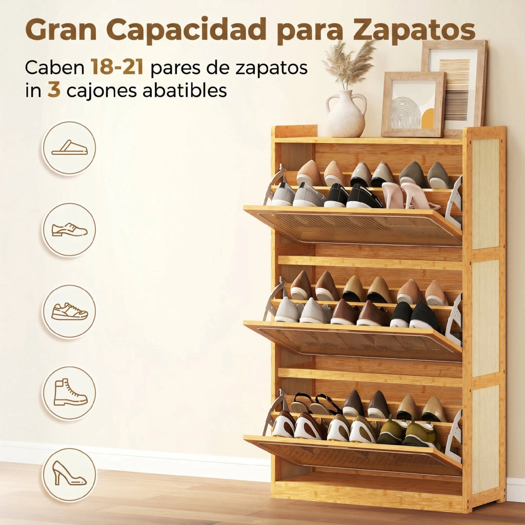 Scarpiera in Bamb¨´ con 3 Cassetti ¨C Zephmum ¨C Naturale 69x29x119,8 cm
