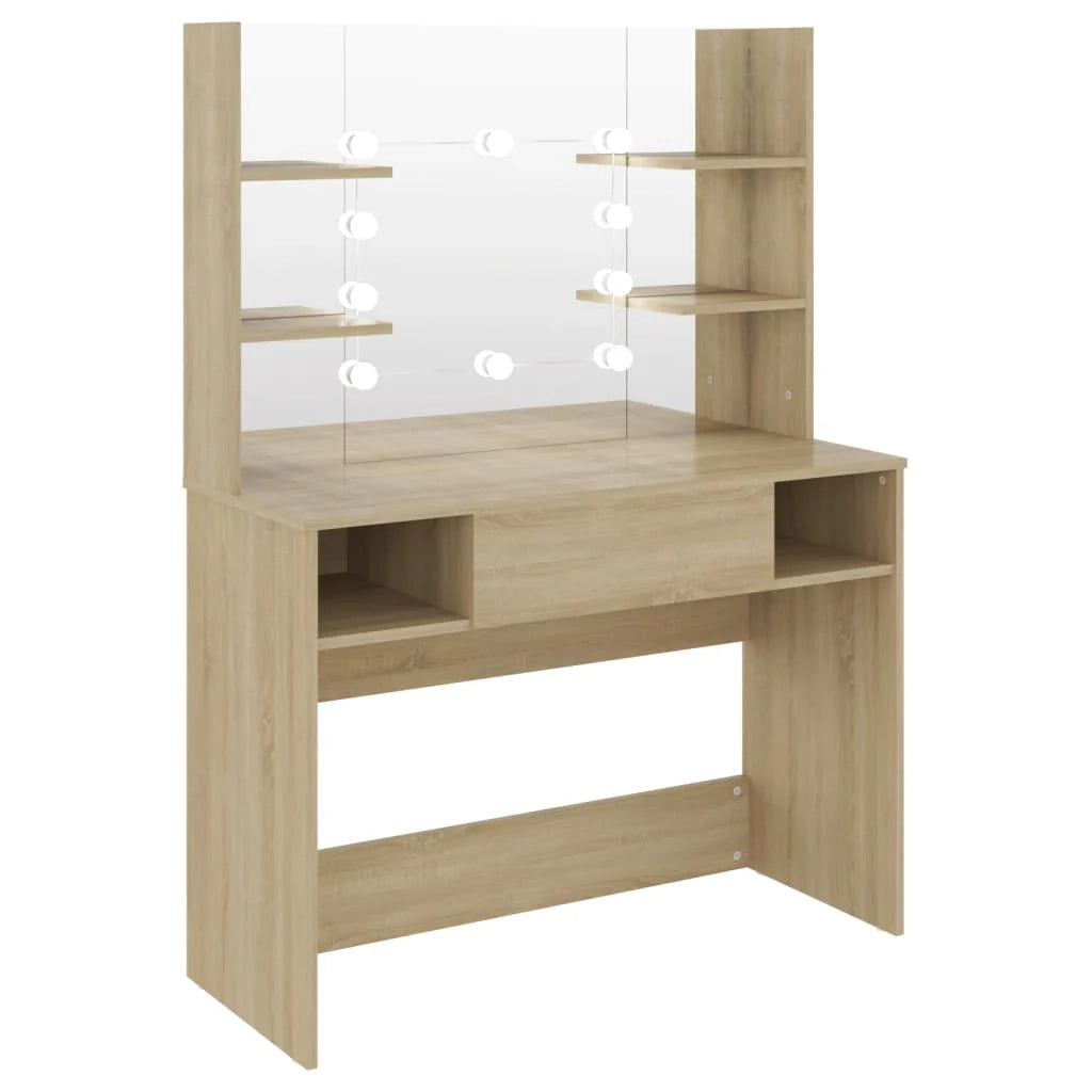 Toeletta tavolo da trucco di design mobile da camera da letto con illuminazione a LED 100 x 40 x 135 cm MDF finitura rovere 02_0006307
