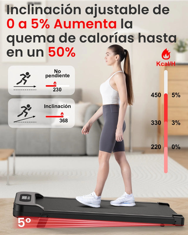 Tapis roulant inclinato  con triplo sistema di ammortizzazione e motore silenzioso da 2,5 CV, portata massima 130 kg, velocità 1-8 km/h