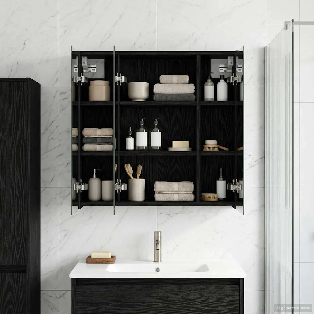Mobiletto per specchio da bagno Rovere Nero 63,5 x 16 x 62,5 cm