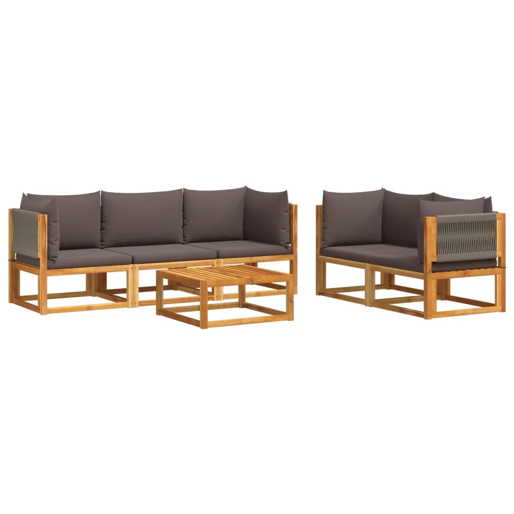 Set di divani da giardino 6 pezzi con cuscini in legno di acacia e corda 3278833