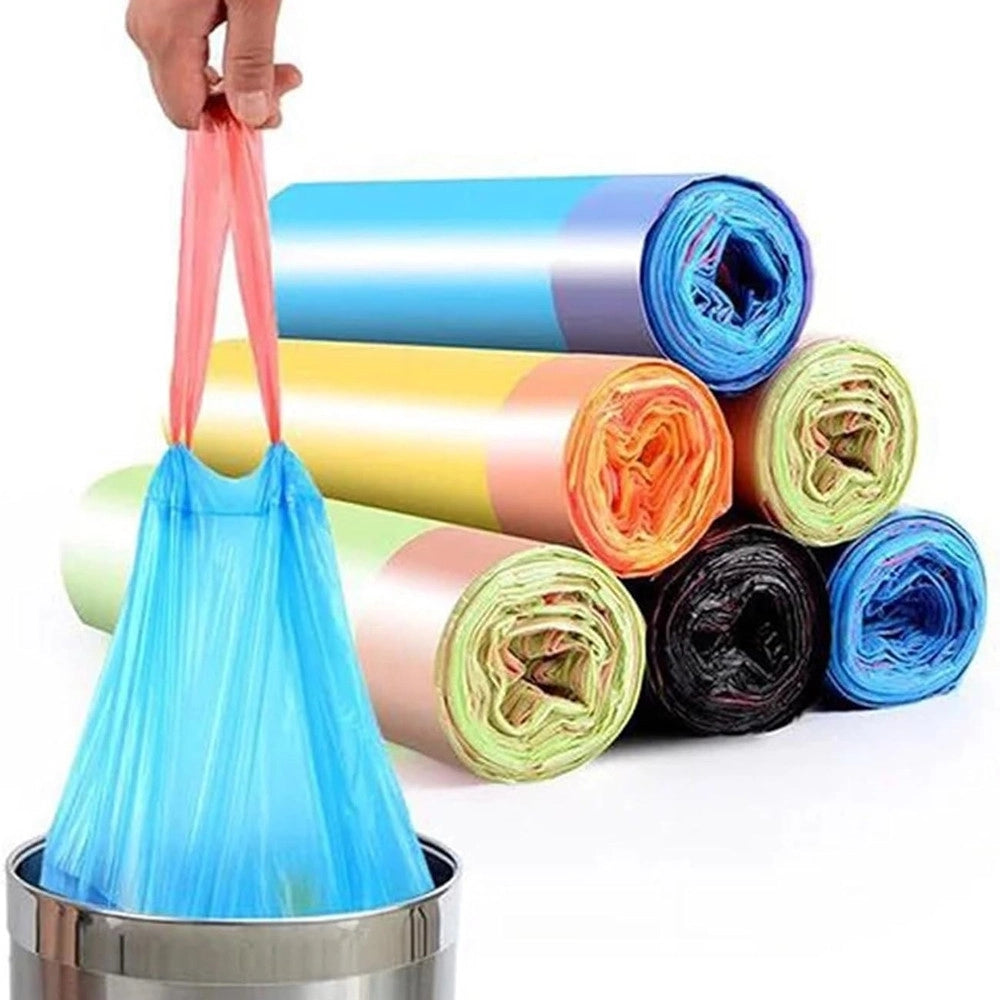 Trade Shop - Set 5 Rotoli 65pz Sacco Per Immondizia Con Coulisse 45x50cm Colorati Chiusura Automatica -
