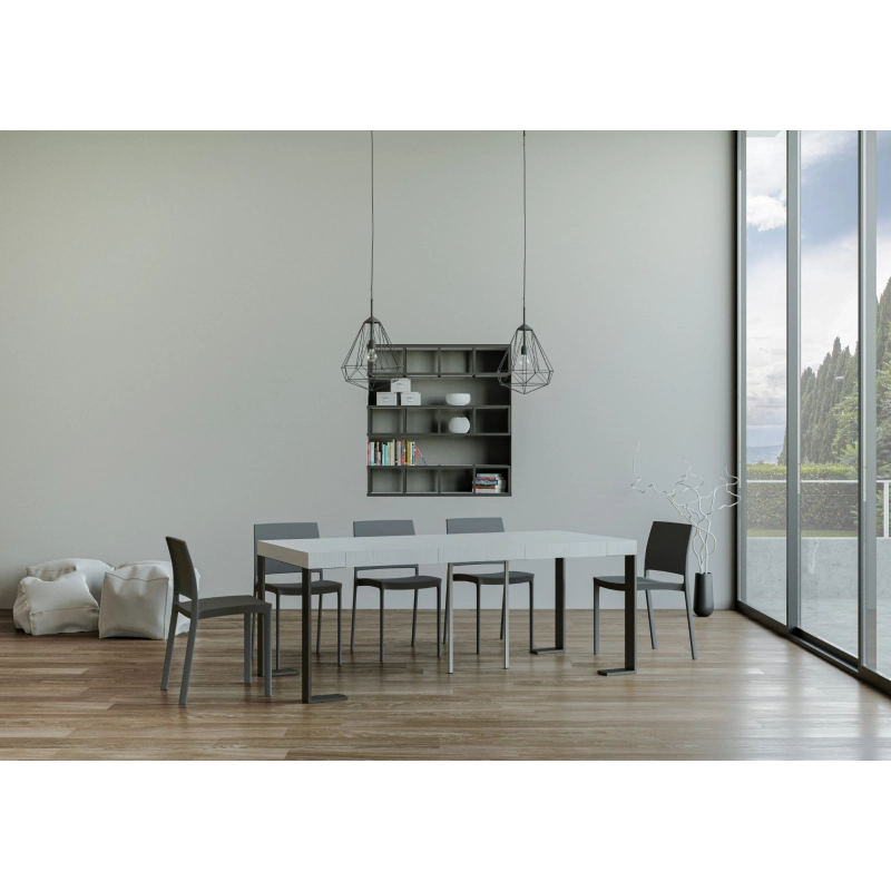 Consolle allungabile 90x40/196 cm Tecno Small Premium telaio Antracite - Bianco Frassino