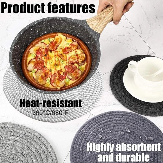 Onderzetters per cotto - Pannine per resistenza al calore - 5 pezzi - Cucina - 1 x 300 cm e 4 x 18 cm - Mat per piastre calde - Onderzetters in cotone - Pentole e padelle - Ciotola - Teiera - Tavolo
