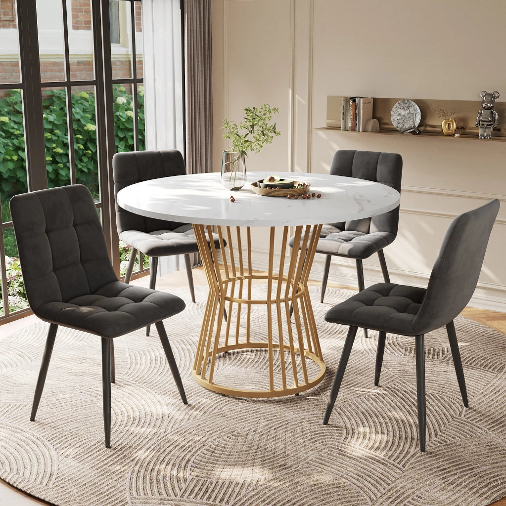 Set tavolo da pranzo rotondo 100 cm con 4 sedie in velluto