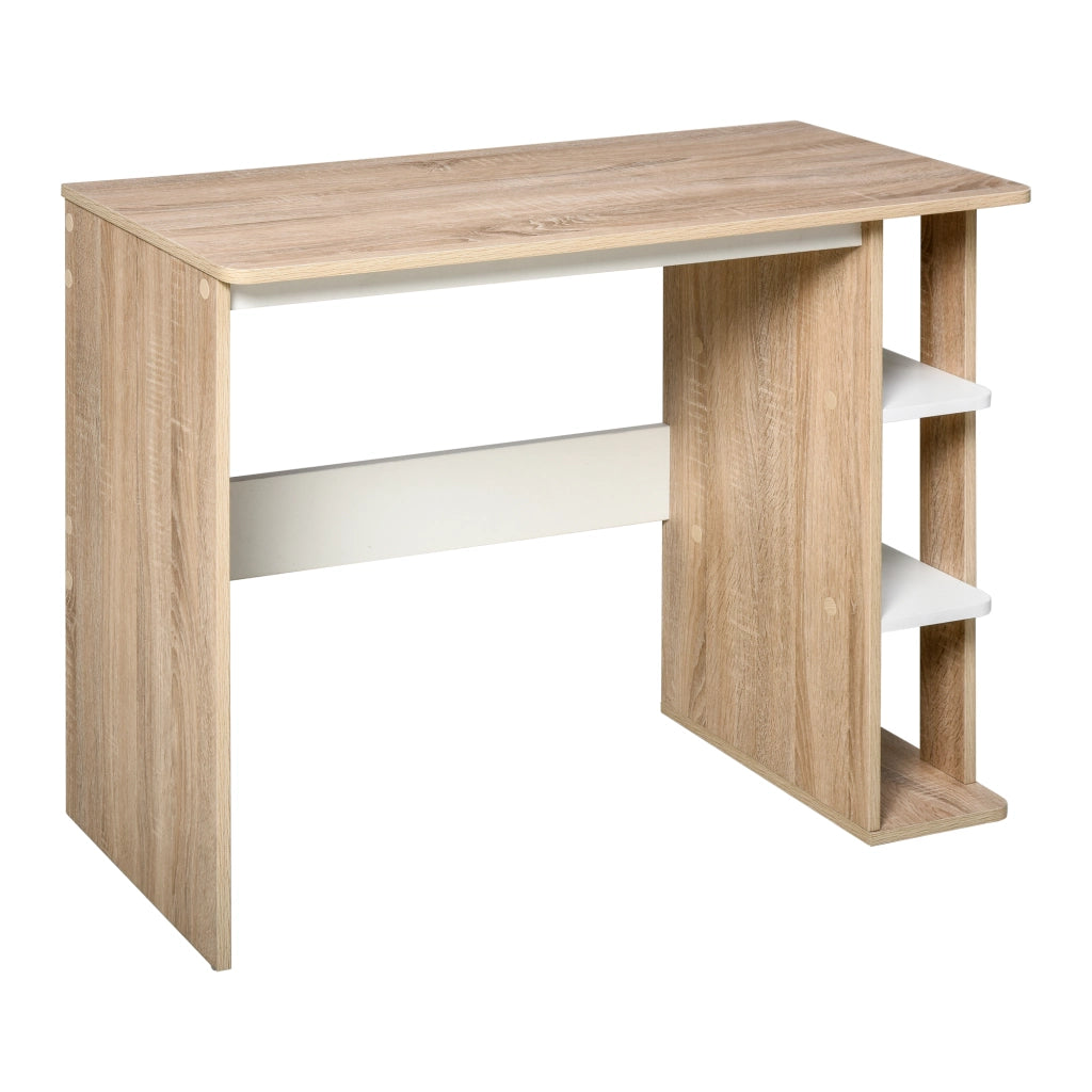 Scrivania Moderna in Legno con Scaffale a 3 Ripiani, 100x44x74cm, Bianco e Quercia