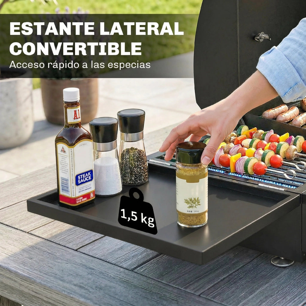 Barbecue a Gas con 3 Bruciatori 7,5 kW ¨C zephmum ¨C Griglia Piana, Ripiano Laterale, Nero