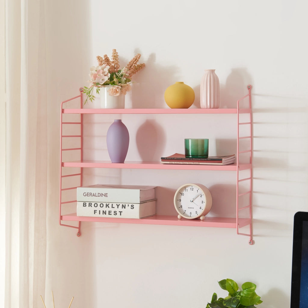 Set di 3 Scaffali da Parete Strängnäs a 3 Ripiani Regolabili  50 x 60 x 15 cm Acciaio Rosa [en.casa]