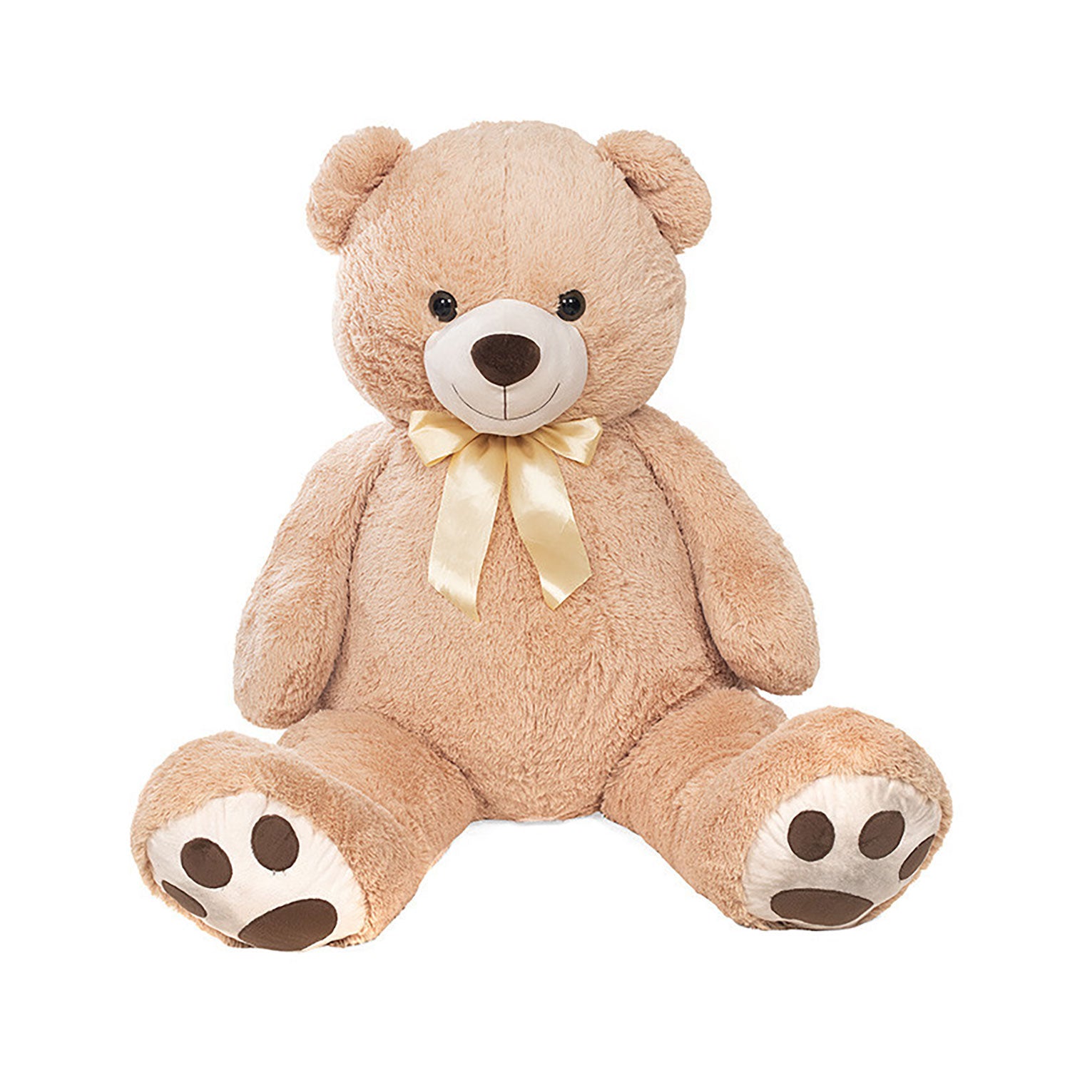 Orso di Peluche con Fiocco Dorato Altezza 150 cm Beige