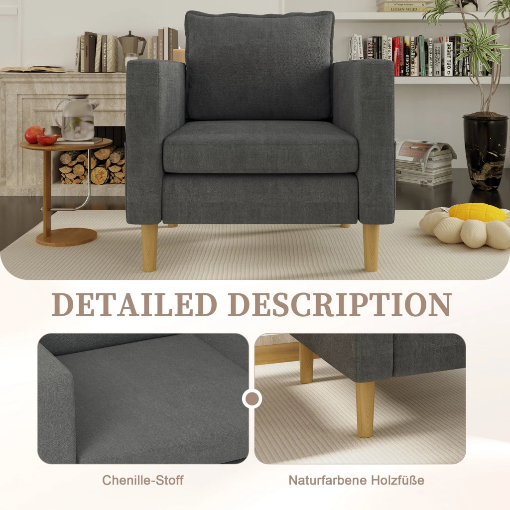 poltrona con tasca laterale e cuscino schienale design nordico in ciniglia grigio 71 Ã— 68 Ã— 82 cm