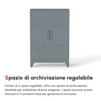 Mobiletto Multiuso 2 Ante Stile Industriale in Metallo per Casa e Garage, 75x33x110cm, Grigio