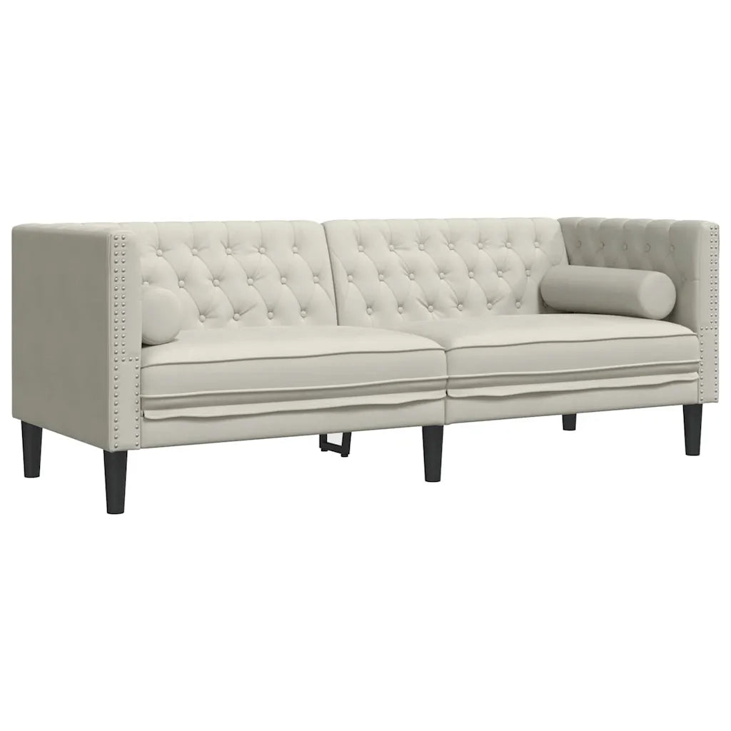 vidaXL Set Divani Chesterfield 3pz con Cuscini Crema Velluto