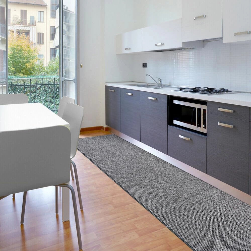 Tappeto Cucina 50x110 cm Tessitura Piatta Antiscivolo Multiuso Corsia Corridoio Made In Italy Grigio