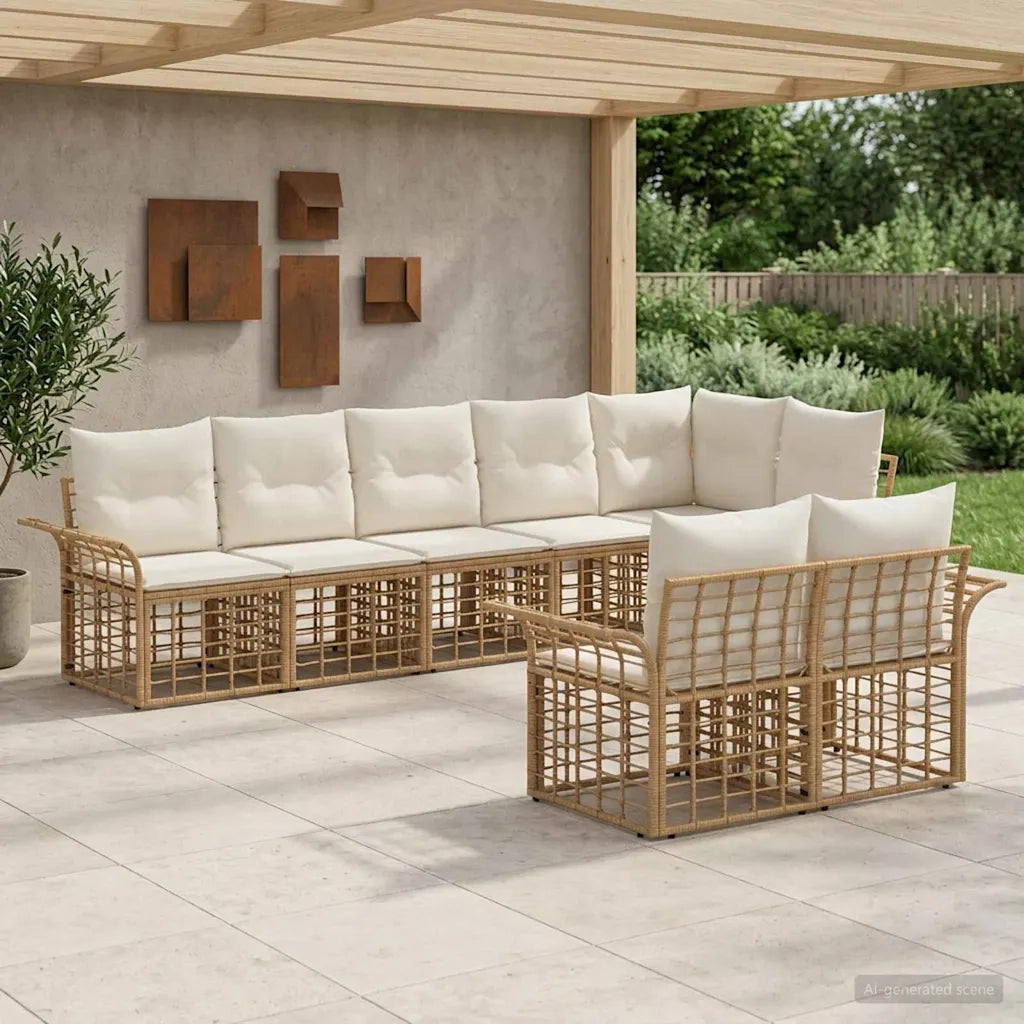 Set di divani da esterno 8 pcs Naturale e Bianco Crema