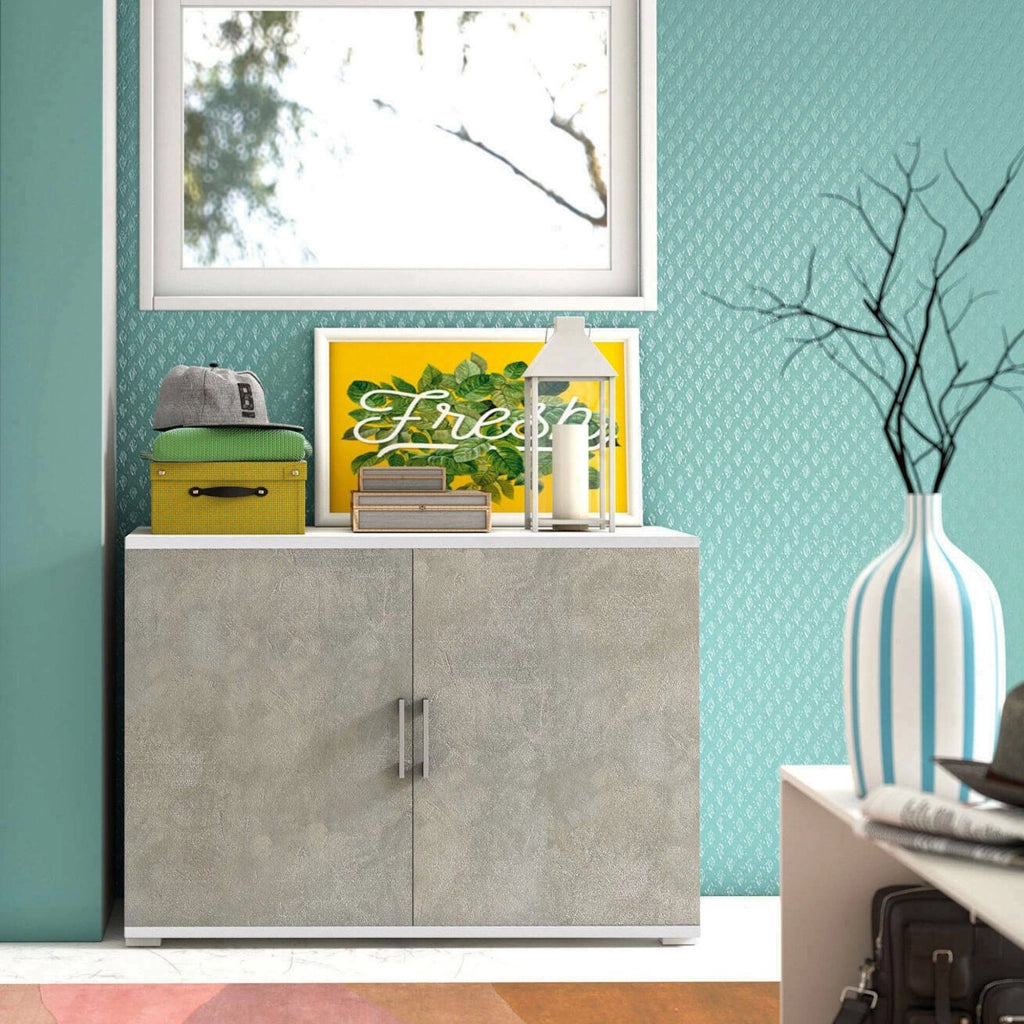 Serafinito, Armadio Multiuso 2 Ante un Ripiano Made in Italy, 90x66h cm Grigio Cemento