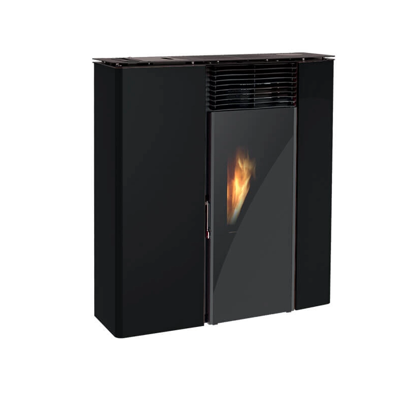 Stufa a pellet Flat 501 slim canalizzata 11,1kw in acciaio nero Lincar
