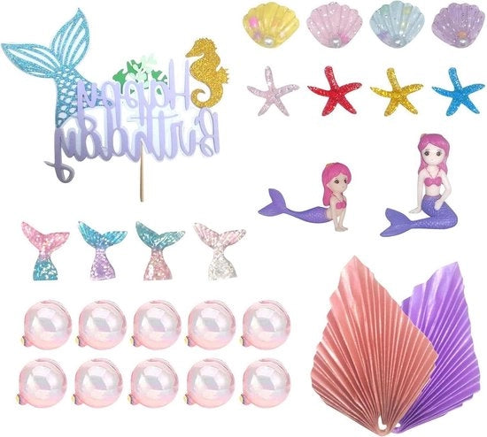 Decorazioni per Torta Mermaid 27pz - Decorazione per Festa di Compleanno Sotto l'Acqua per Ragazze - Decorazioni per Torta con Scintille