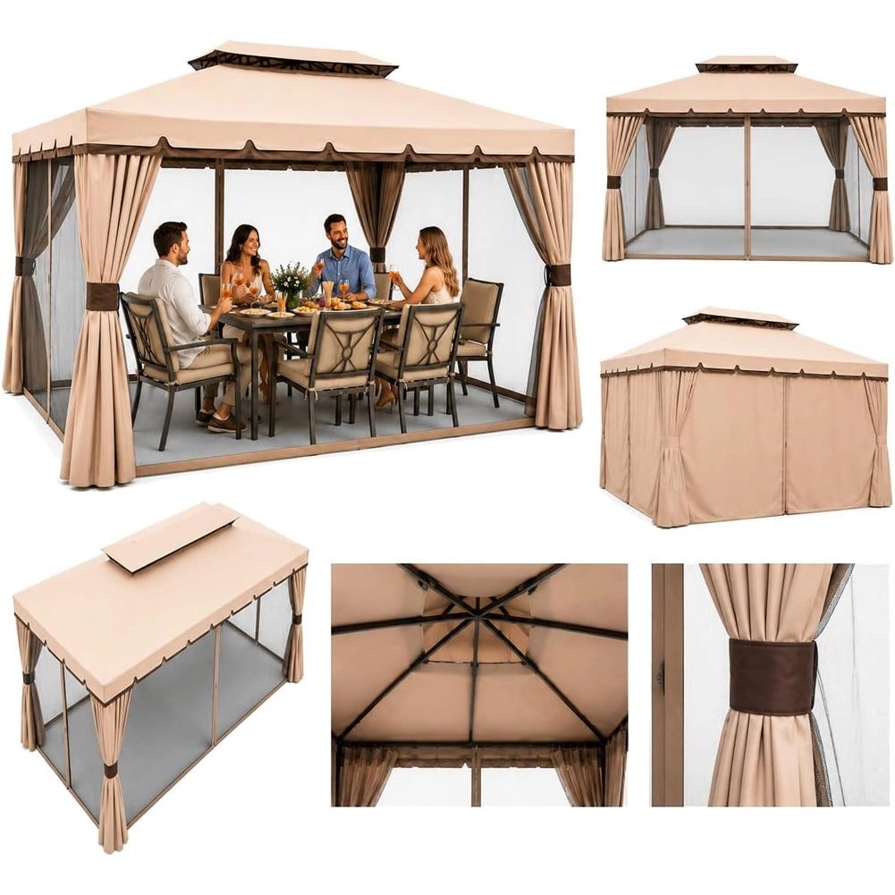 Gazebo Royal 3X4 Metri In Alluminio Impermeabile Zanzariera Antipioggia Moka