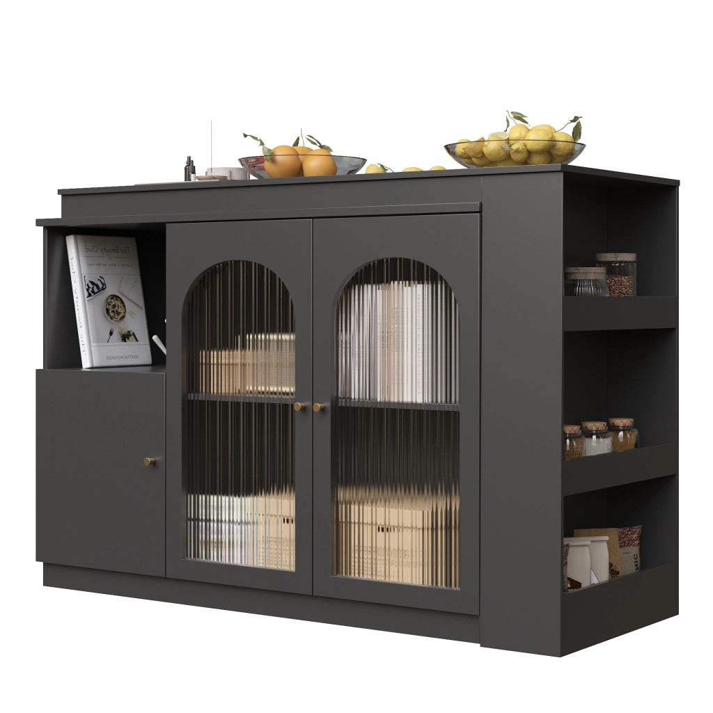Mobile bar girevole 360° con ante in vetro, 120 x 40 x 97 cm, nero, in MDF, mobile contenitore moderno per cucina e soggiorno
