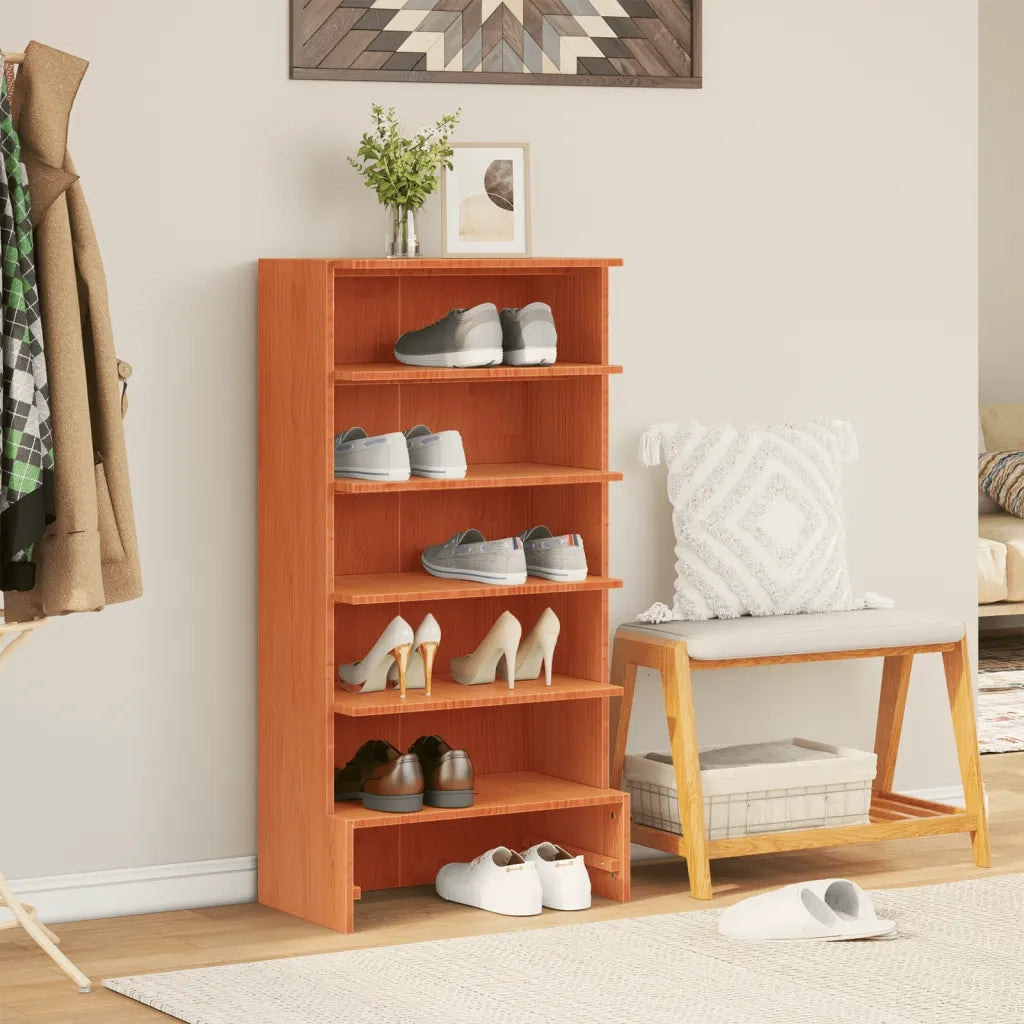 Scarpiera | Mobile per scarpe Marrone Cera 52x30x104 cm Legno Massello di Pino