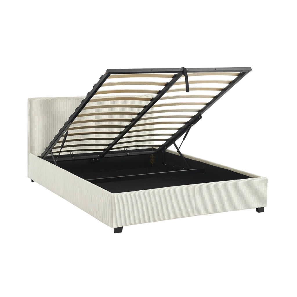 Letto a cassettone con rete a doghe 140x190cm, velluto a coste grosse,