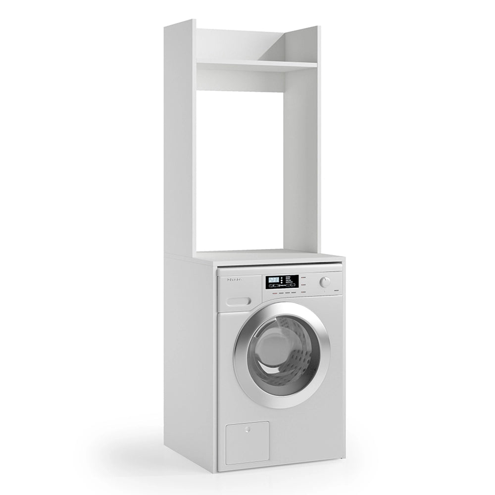 Mobile porta lavatrice e asciugatrice con rialzo in legno bianco