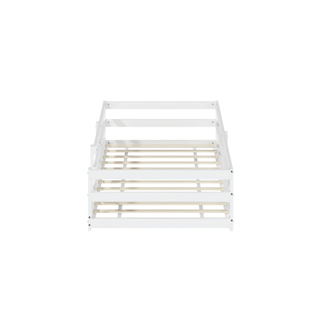Letto Montessori per bambini in legno di pino 90x200 cm con barriera bianca