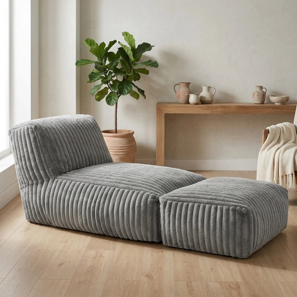 DIVANO LETTO Modulare a pavimento Grigio chiaro in flanella